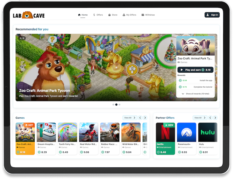rSquared Play-to-Earn platform tablet interface